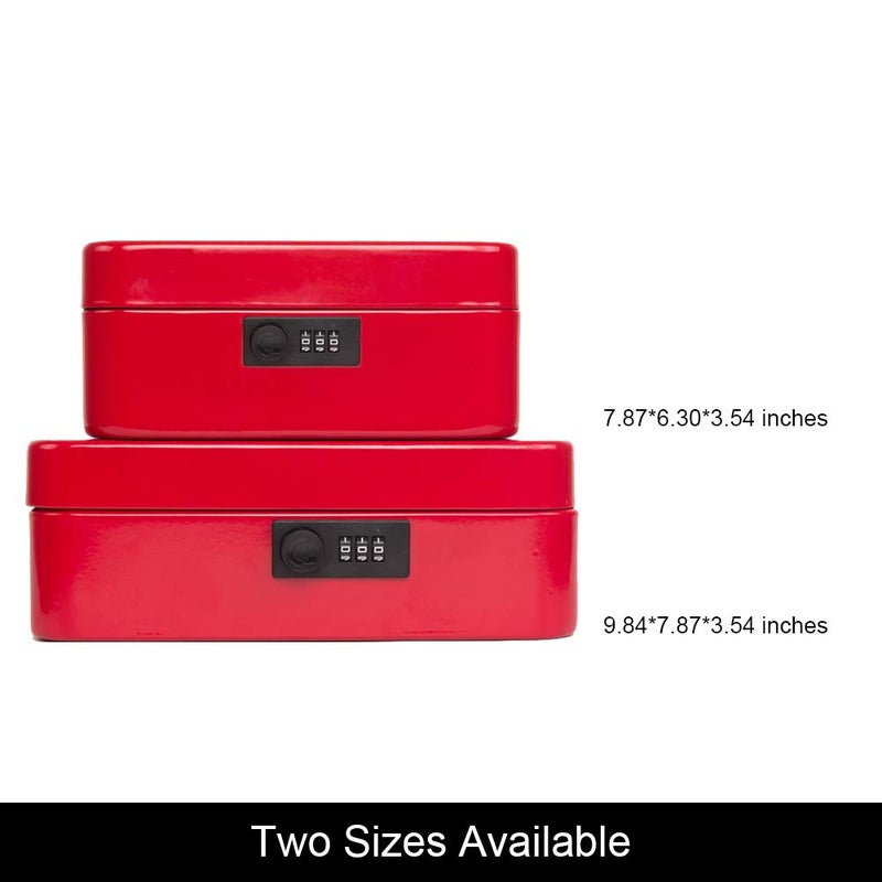 KYODOLED Medium Cash Box with Combination Lock Safe Metal Money Box with Money Tray for Security Lock Box 7.87"x 6.30"x 3.54" Red Medium - Image 5